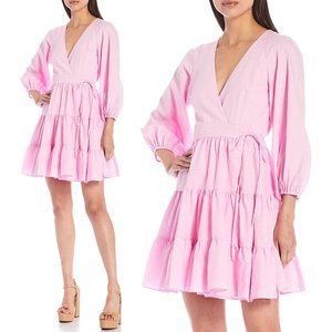 Gianni Bini Shelley V-Neck Long Sleeve Wrap DRESS S M Azalea Pink NEW $129